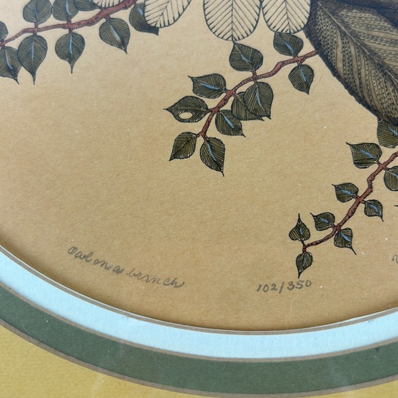 Vintage Ltd Edition Owl in a Branch signed numbered lithograph Yvonne Davis 77’ - Picture 2 of 9